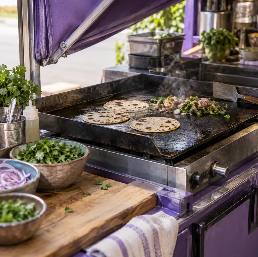 Illustration of mobile food businesses equipment and workspace